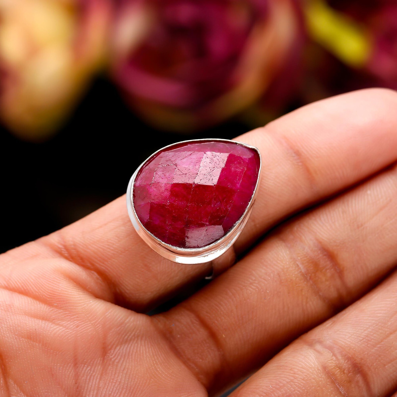 Kashmir Ruby Lab Created Gemstone Handmade 925 Sterling Silver Ring Jewelry
