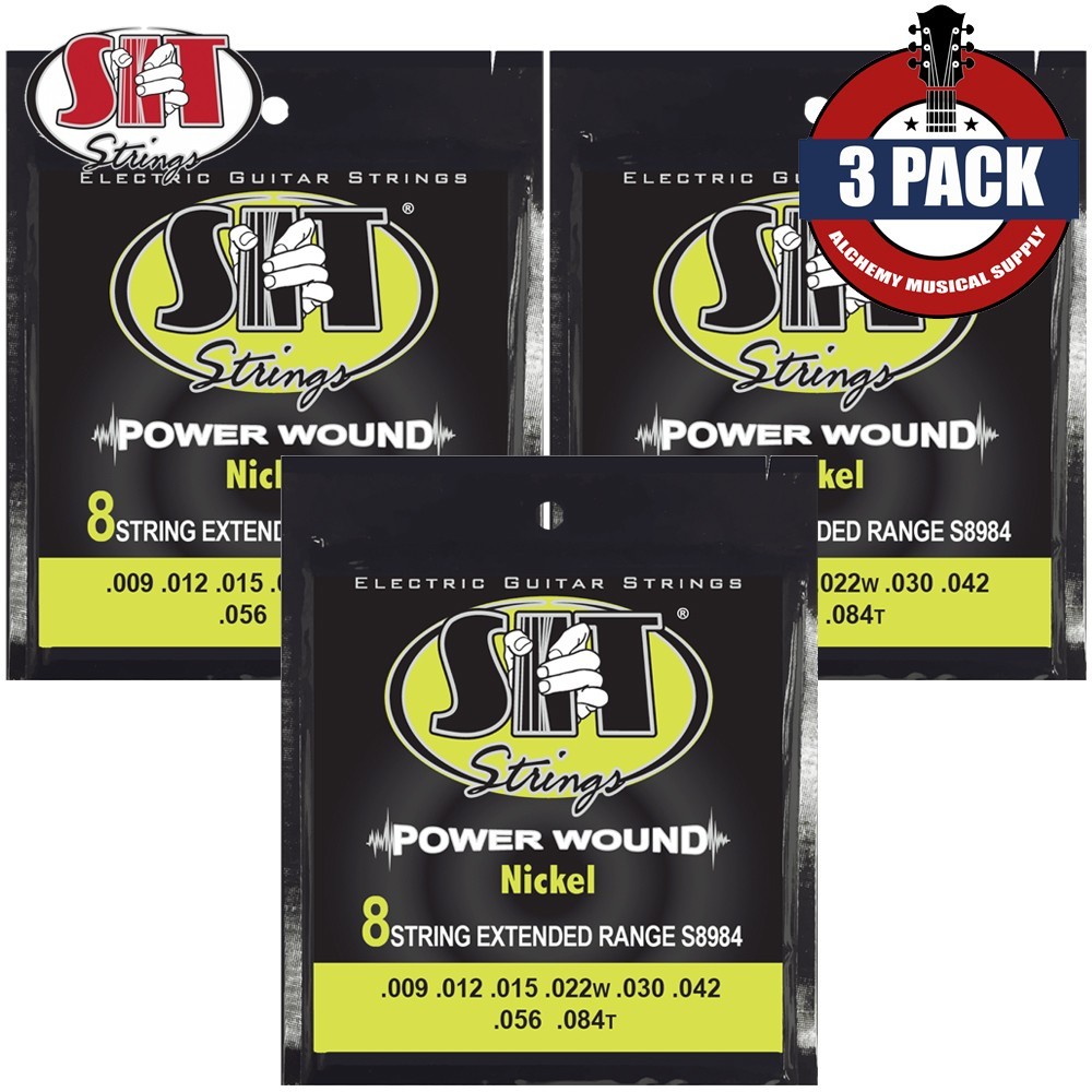 3-PACK SIT S8984 Power Wound 8-String Nickel Electric Guitar Strings 9-84