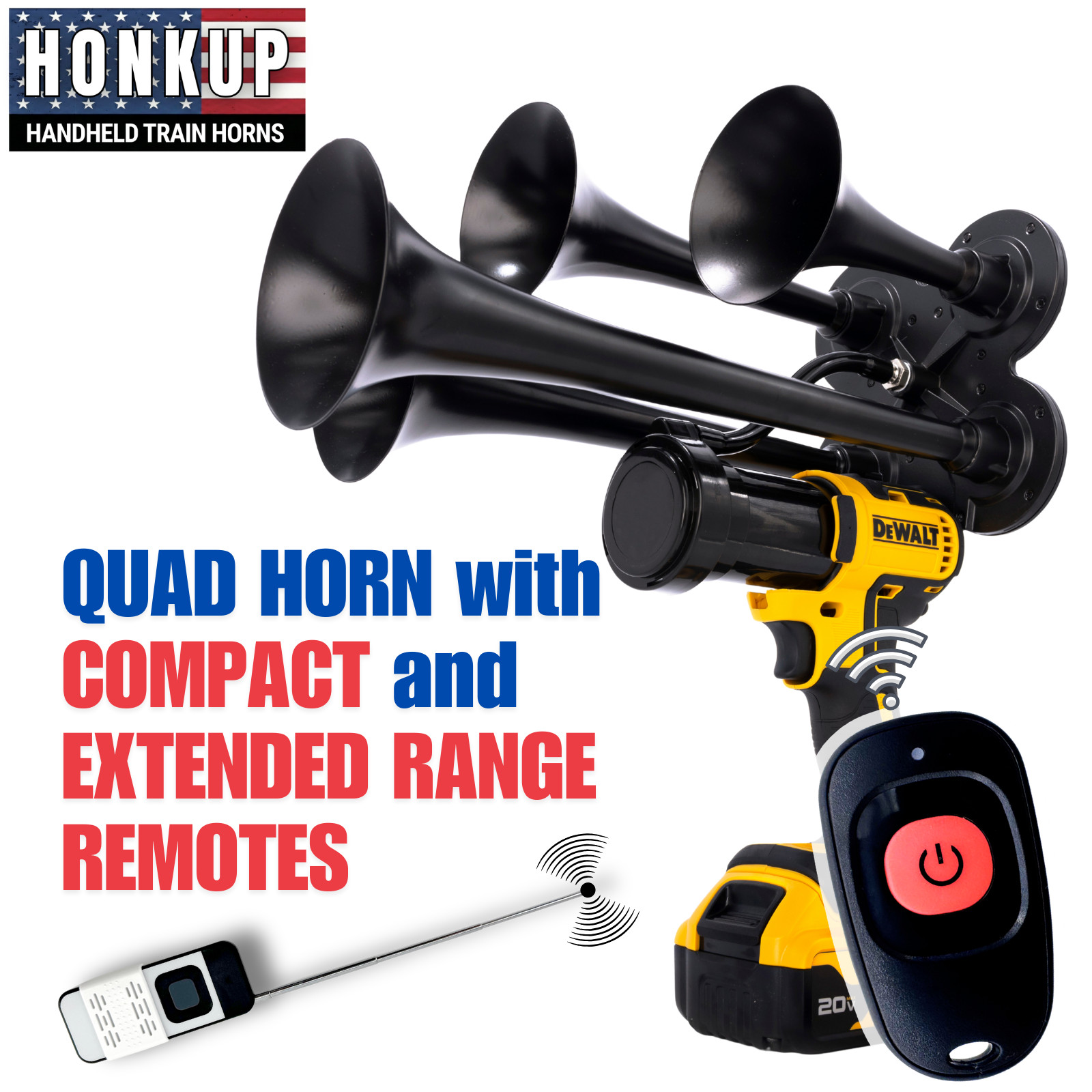 DeWalt 20V Impact Drill Train Air Horn + 2 Remote Controls |Assembled in the USA
