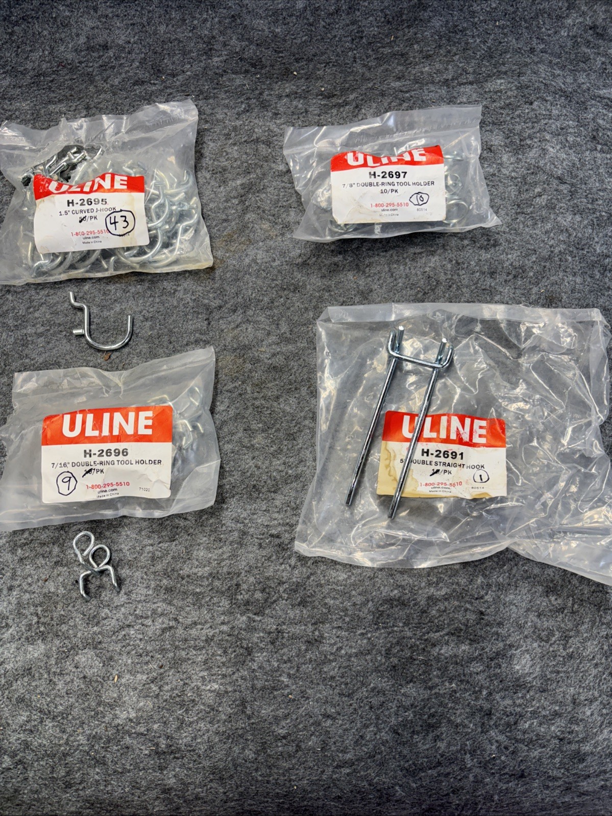Uline Peg Board Hangers, Various Sizes & Qty