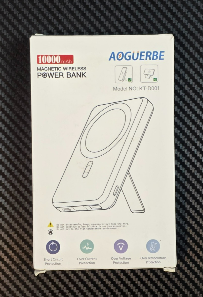Aoguerbe 10000mAh Portable Magnetic Wireless Charging Power Bank Black #KT-D001