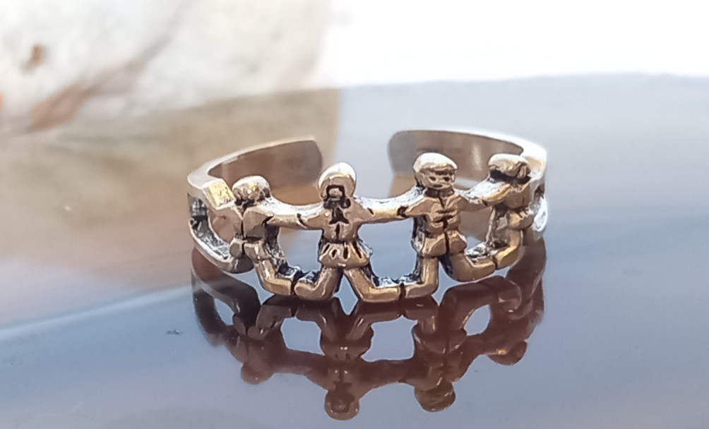 STERLING SILVER UNITY Toe Ring adjustable .925 Men Women Children Holding Hands