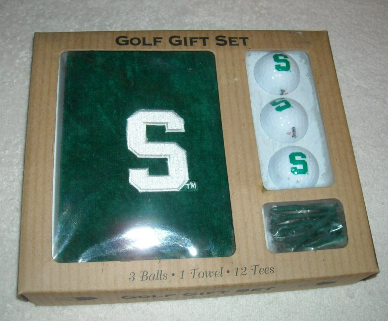 Michigan State University Gift Set, Three Golf Balls, Tees & Towel, New