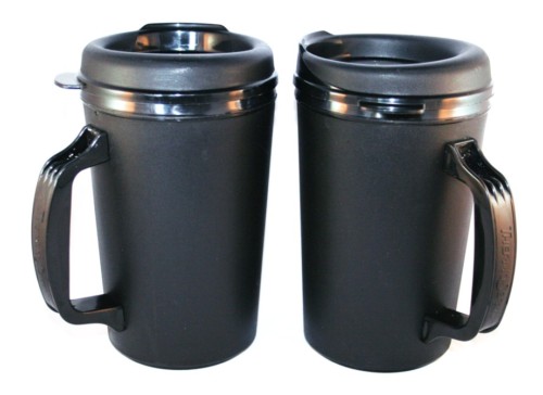 2 Foam Insulated 20 oz. ThermoServ Travel Mugs Black
