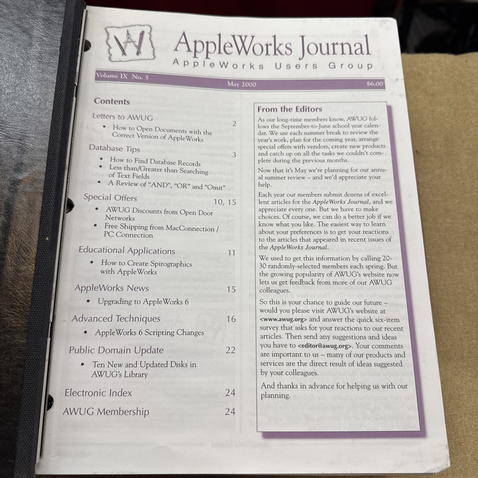 Apple Computer Works Journal Users Group  ClarisWorks Newsletters 1996 -2000
