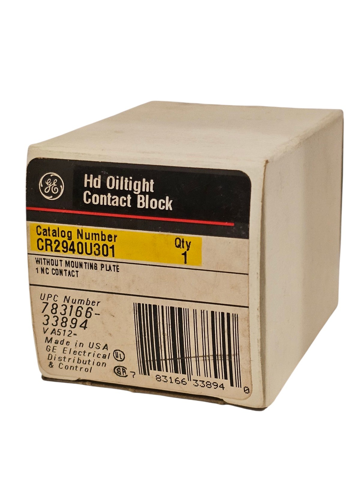 NIB GENERAL ELECTRIC CR2940U301 CONTACT BLOCK W/OUT MOUNTING PLATE 1 NC CONTACT
