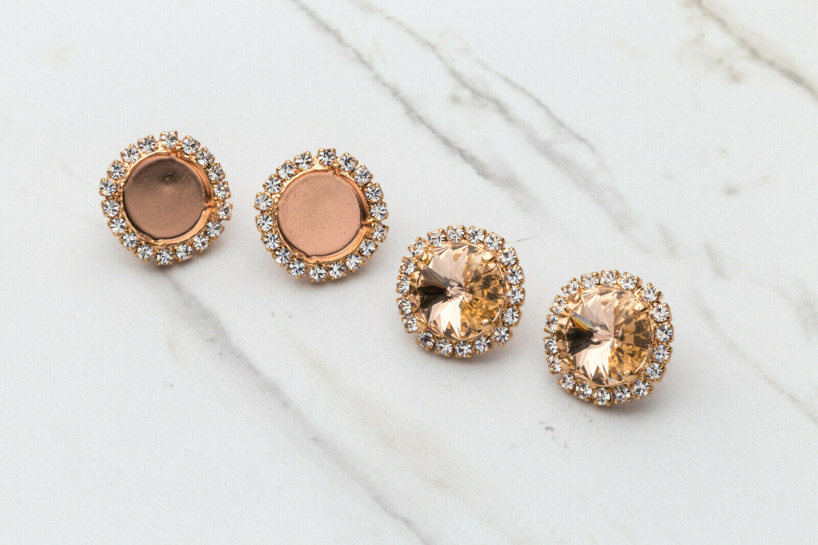 14mm Round | Crystal Halo Stud DIY Earring Bases | One Pair (EE 62)