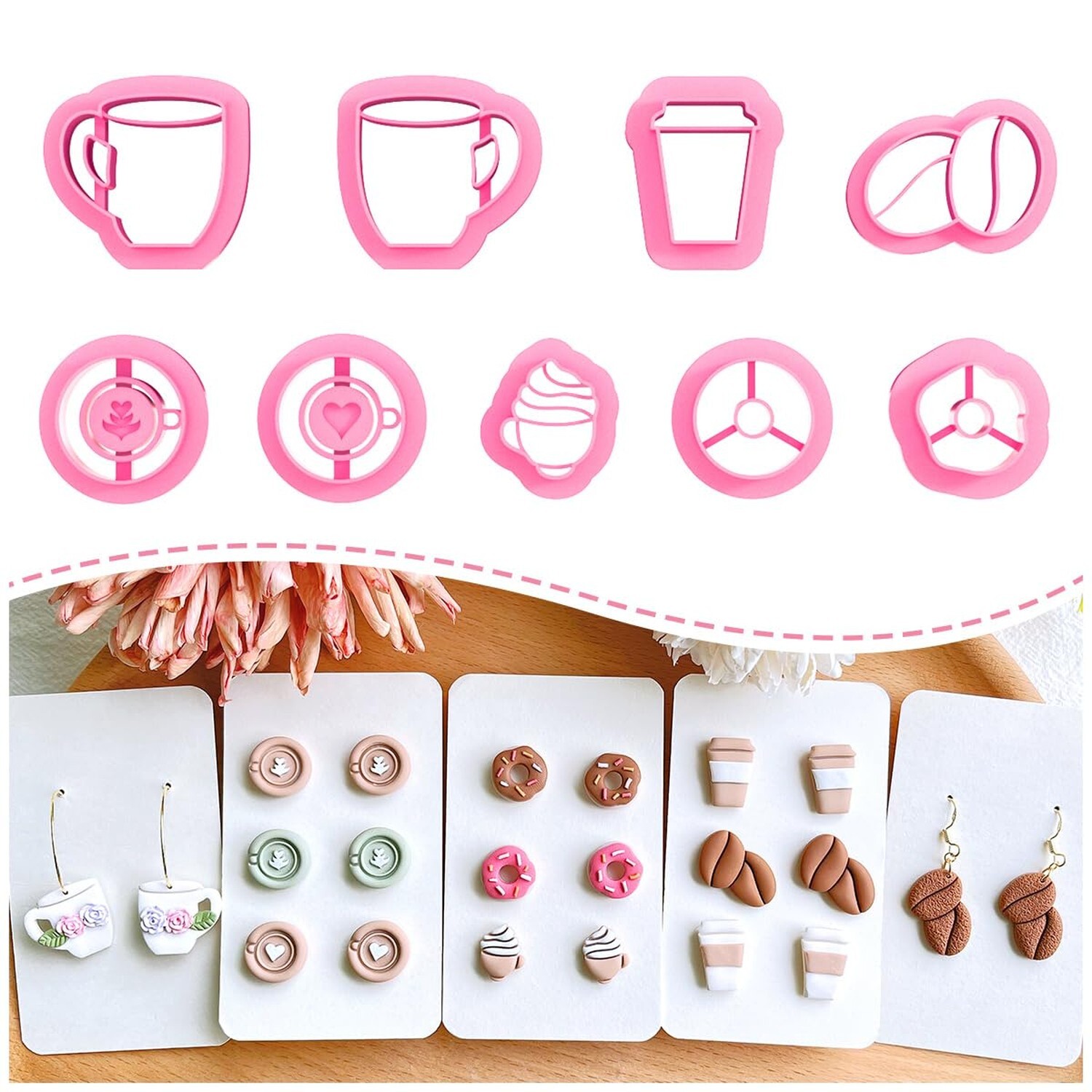 KEOKER Polymer Clay Earrings Cutters, Afternoon Tea Clay Cutters, Cofffee Pol...