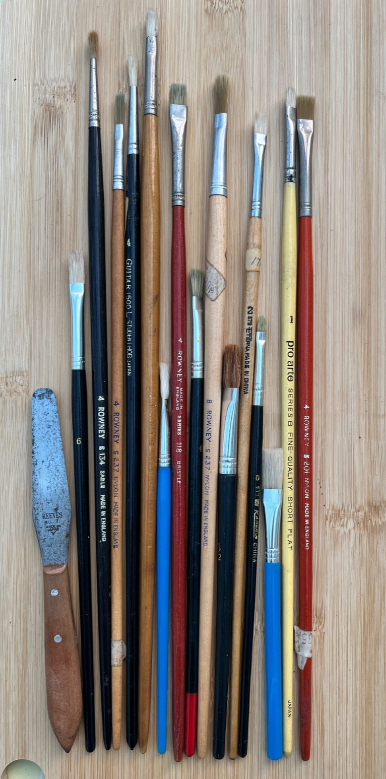 Bundle of artists brushes various sizes + brands inc Rowney good used condition