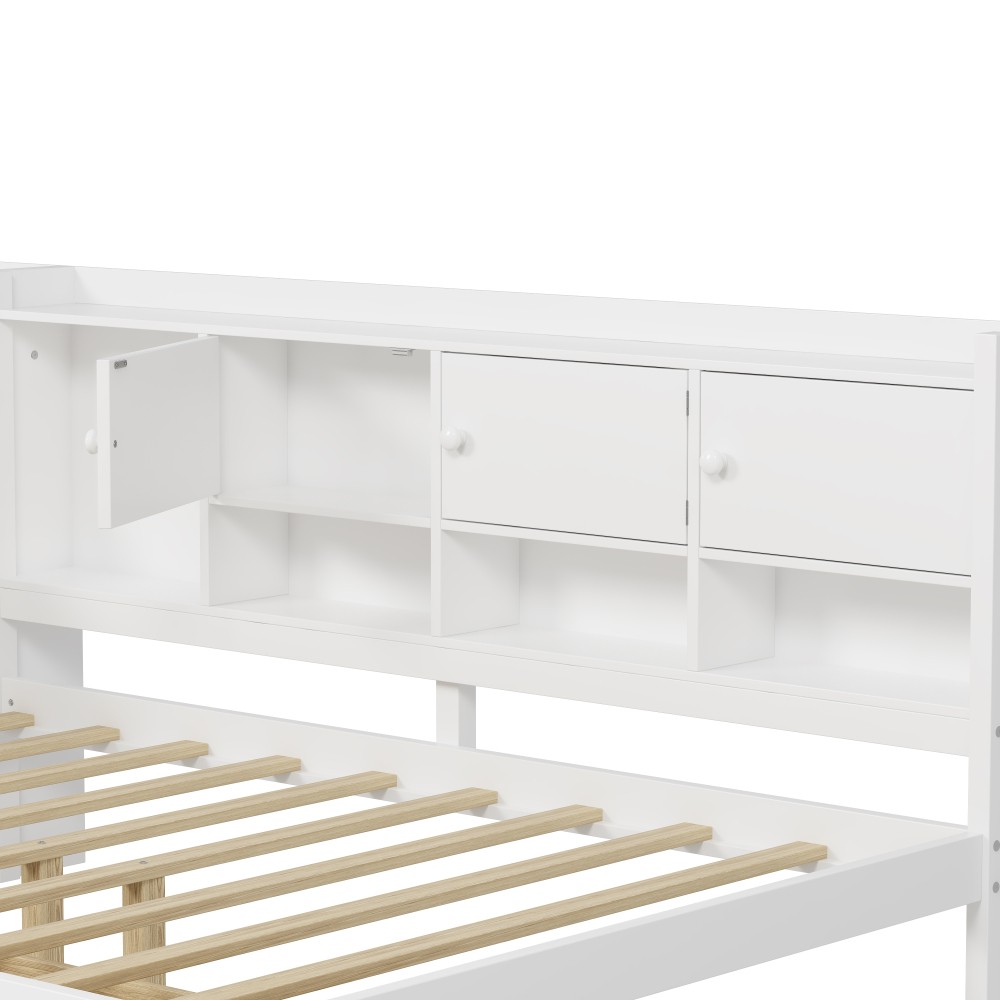 White L-Shape Daybed w/ Storage Cabinets & Desk, Twin Size