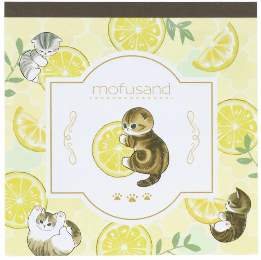 Sun-Star Mofusand Cat Lemon Square Memo Pad Made in Japan