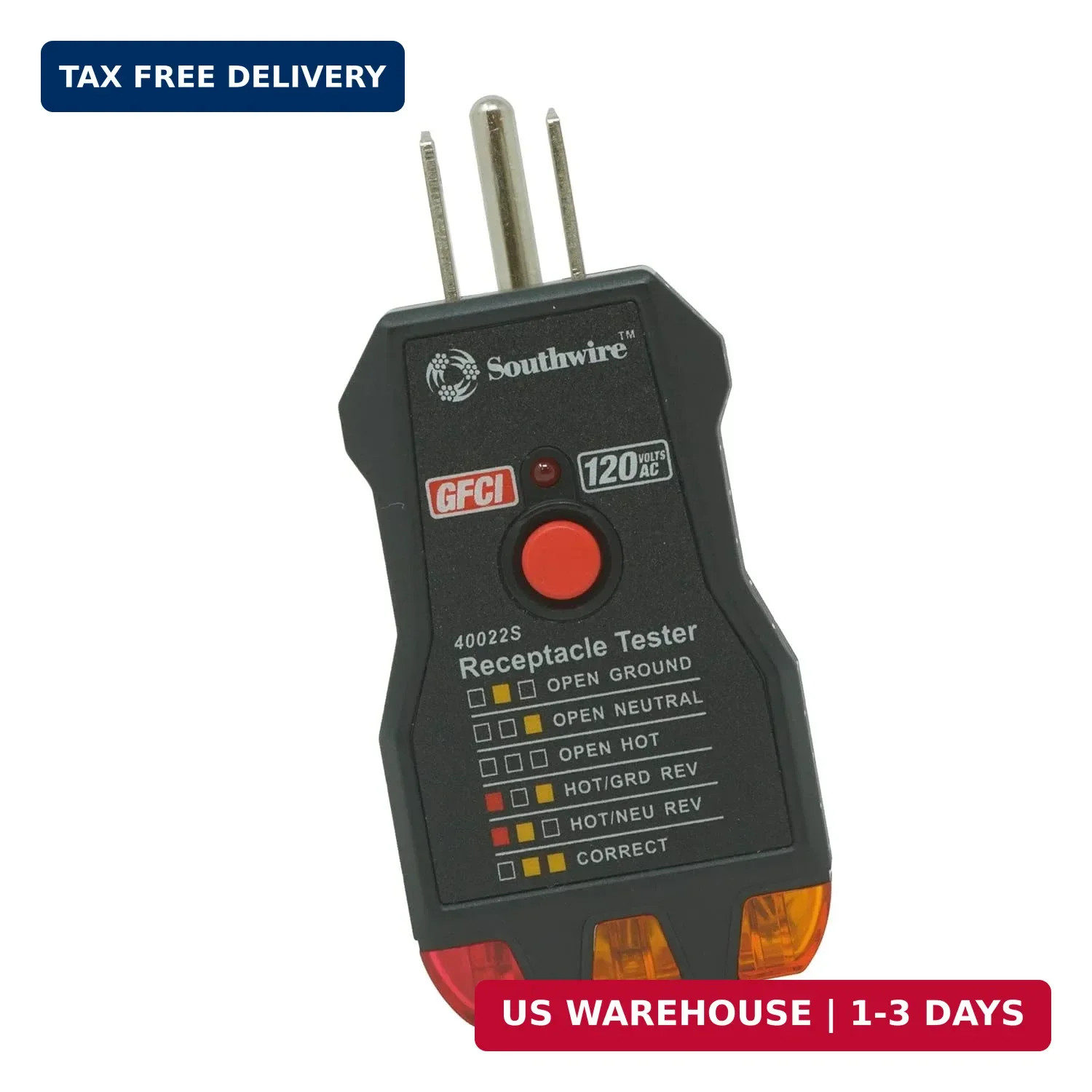 Southwire GFCI Receptacle Tester - Push-Button Outlet Tester for Fast & Accurate