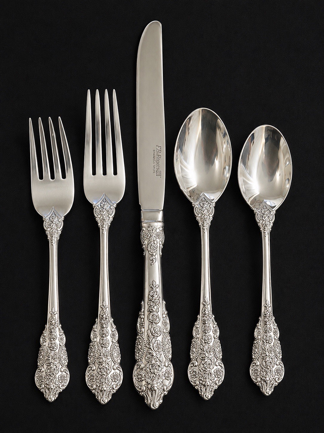F.B. Rogers Dean Rose Stainless Steel Flatware 5 Pc Place Setting Floral