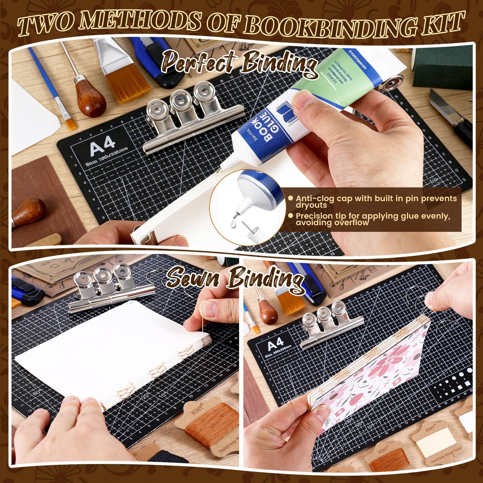 208 Pcs Book Binding Kits for Beginners,Complete Bookbinding Kit with Instruc...