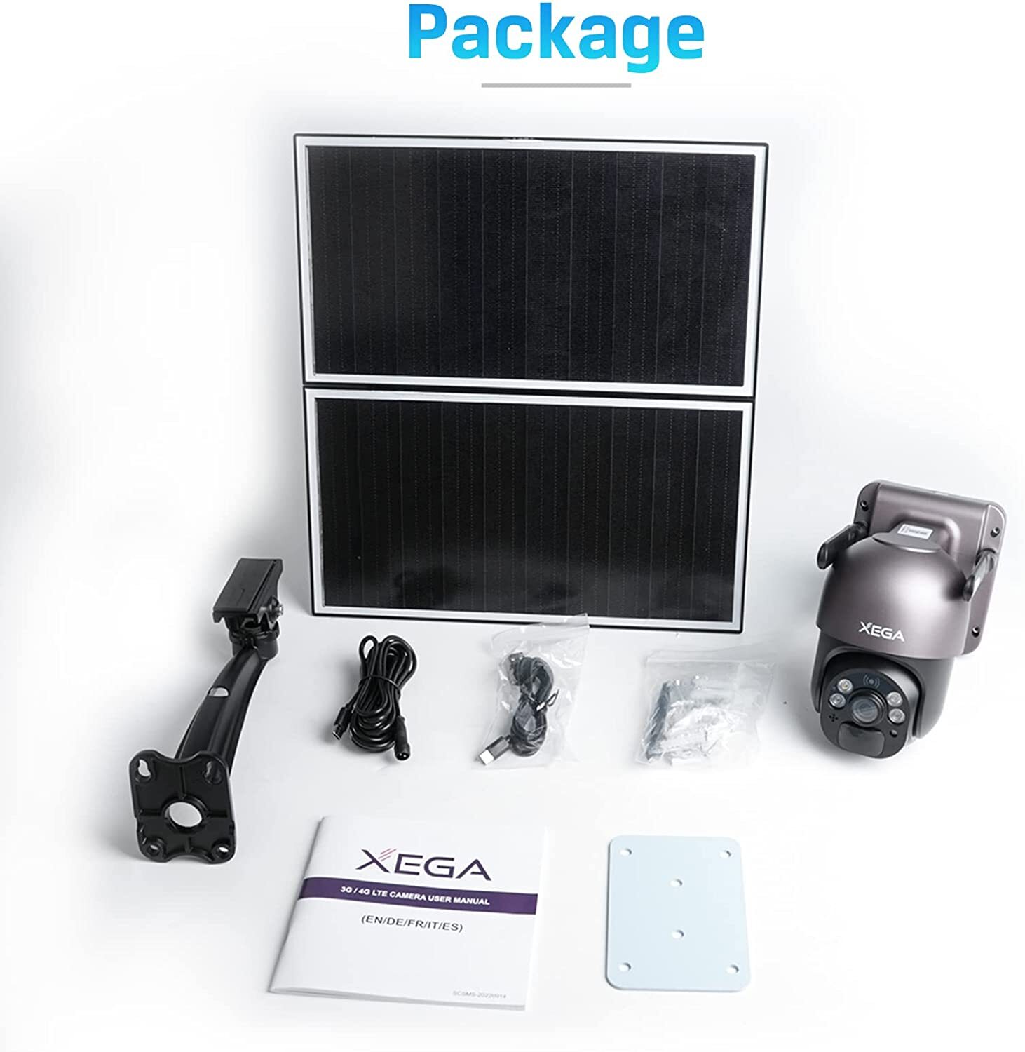 Xega 4G LTE Cellular Security Camera - 20W Solar Panel 20000mAh Built-in Battery