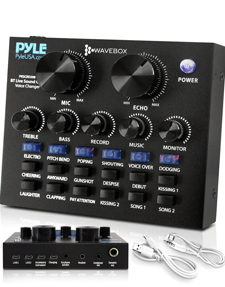 Pyle PKSCRD208 Bluetooth Mini Audio Interface Podcast Mixer Sound Card