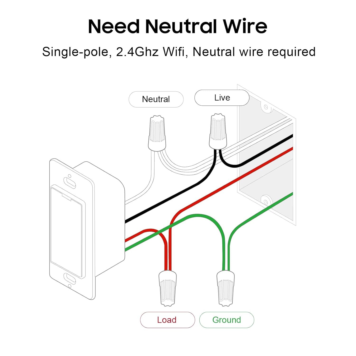 Ampai Smart Light Switch - Single Pole, Neutral Wire Required - 2.4Ghz Wi-Fi
