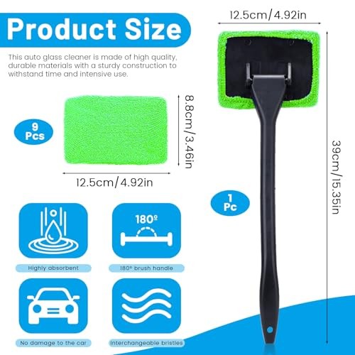 Rectangle Windshield Cleaner Tool Kit, Reusable Car Window Cleaner with Green