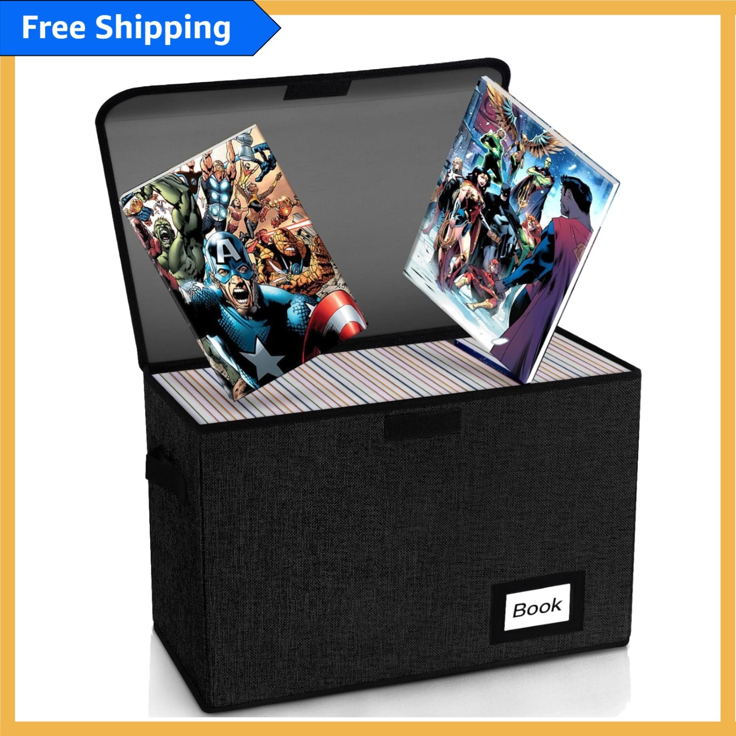 Elegant Black Comic Book Organizer - Large Capacity, Easy Access Lift-off Lid