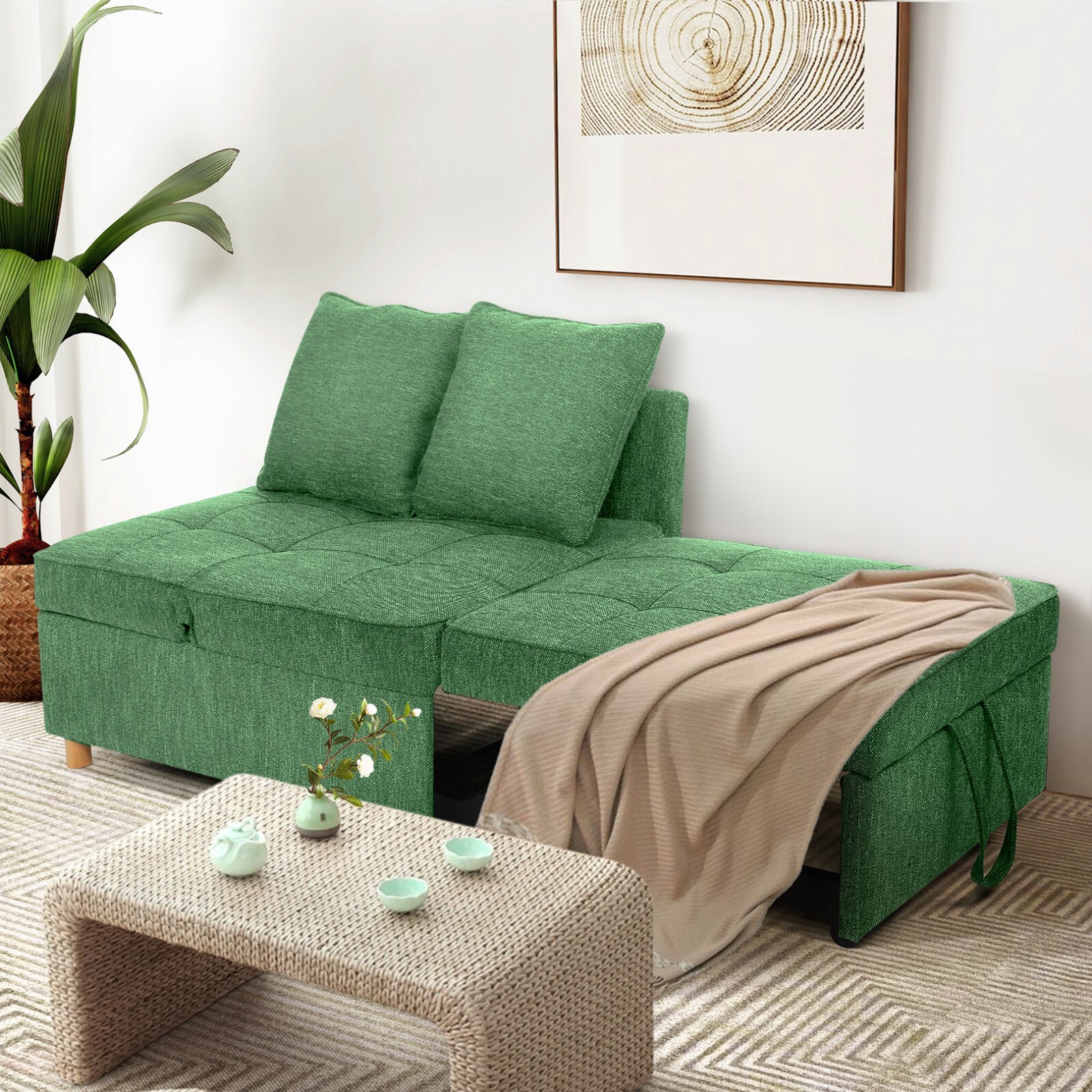 Folding Ottoman Sofa Bed Chair 4-in-1 Sleeper Sofa Adjustable Backrest+2 Pillows