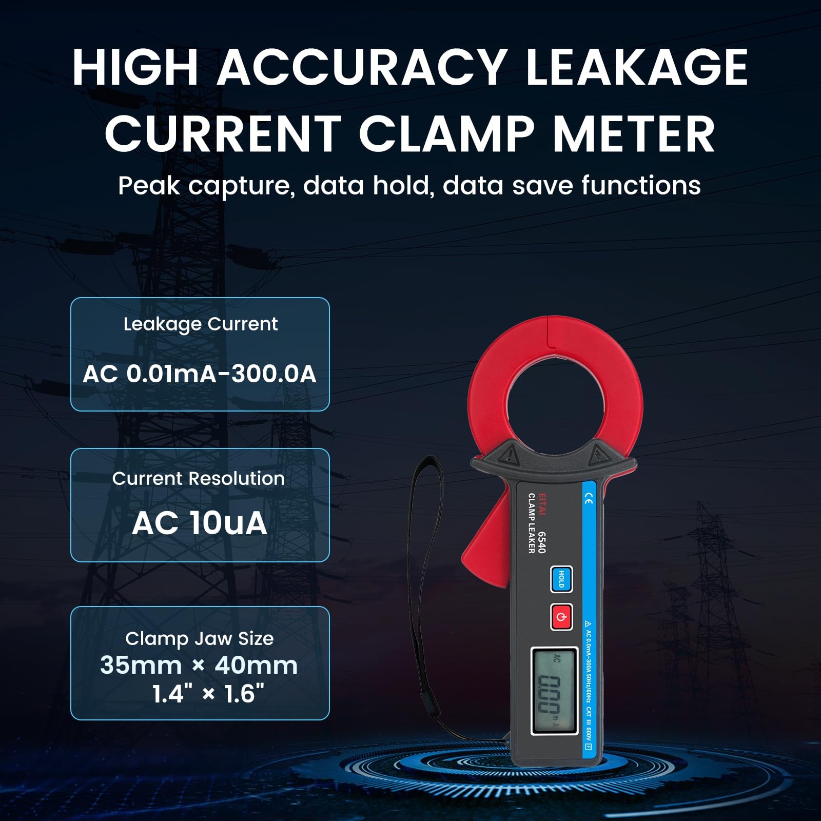 High Precision 6540 Low Current Clamp Meter, 10ÂµA Resolution, 300A Max