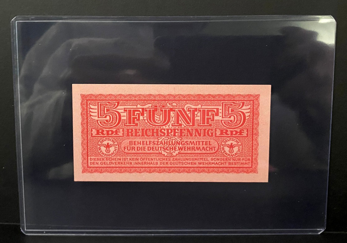 Germany WWII Era Third Reich Nazi 5 Reichspfennig UNC Wehrmacht Note 1944