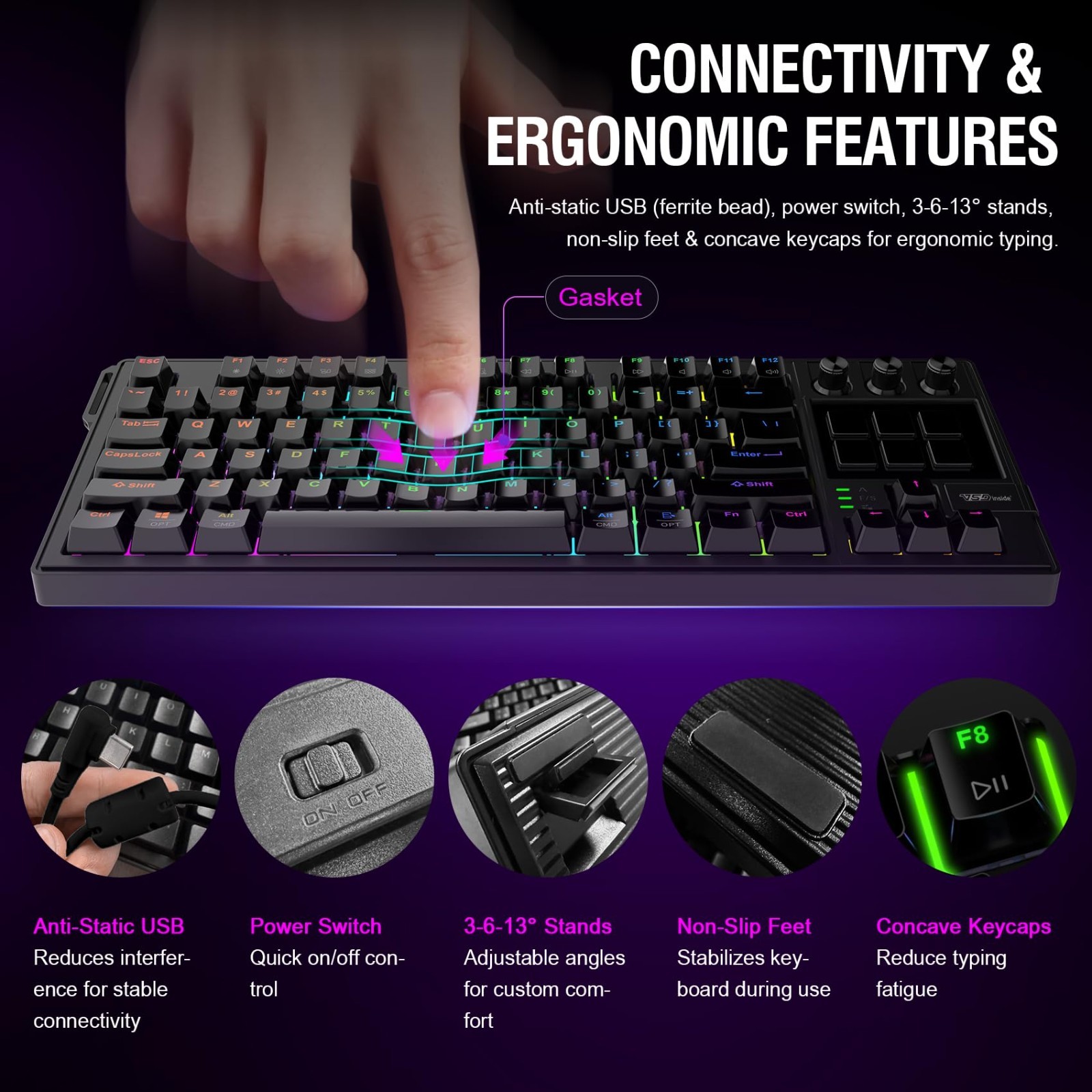 Full-Key Programmable Macro Keyboard - Wired Mechanical Gaming Keypad, RGB Backl