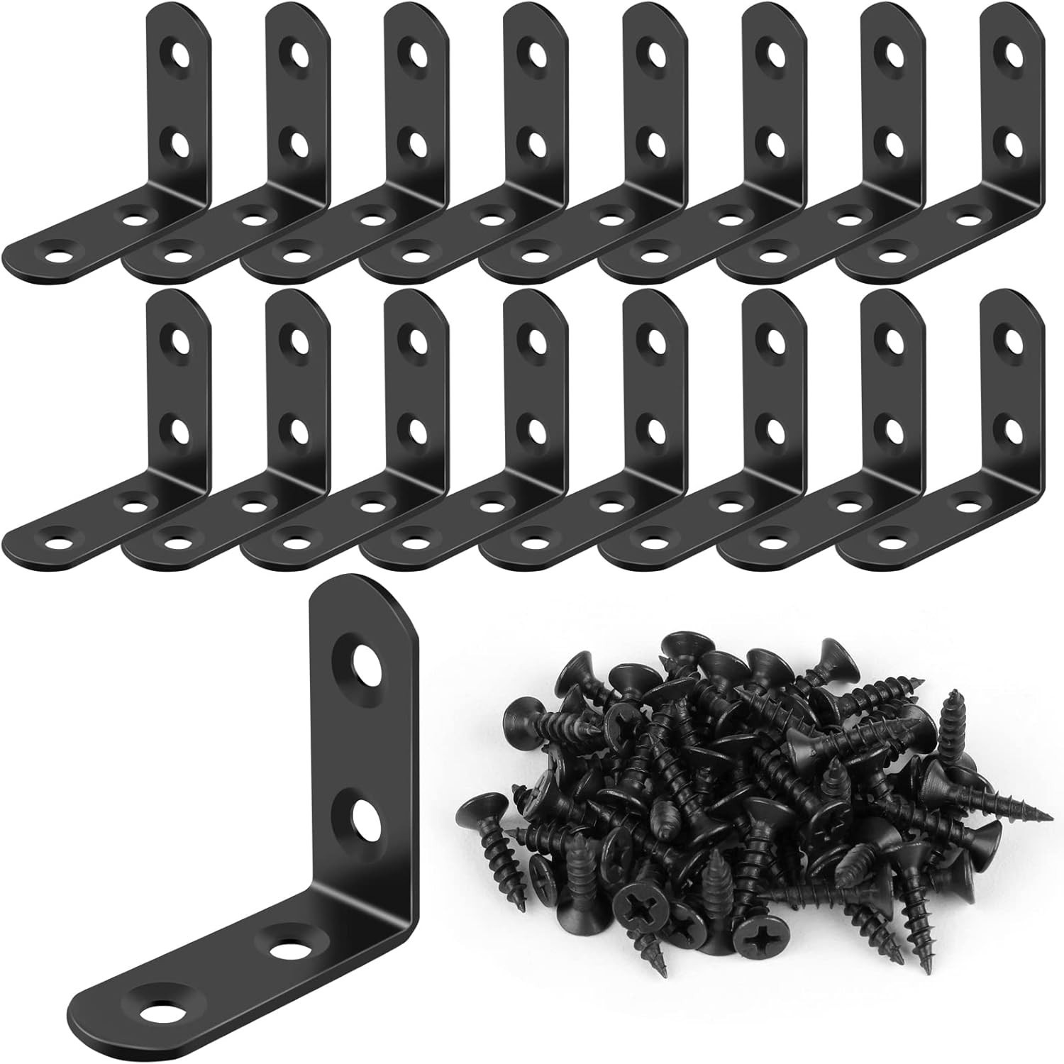 16 Pcs Stainless Steel L Brackets & 64 Screws Set for Furniture Stability