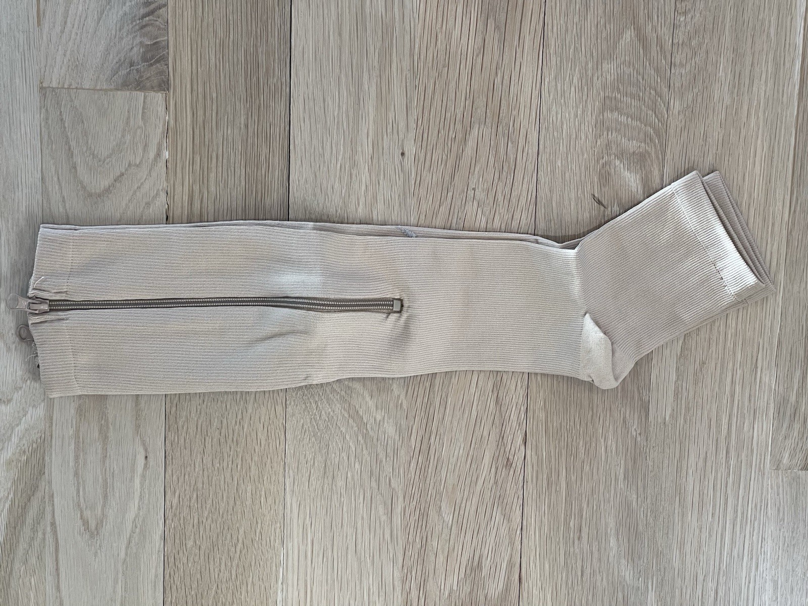 2 Pairs New Beige Zipper Knee High Compression Socks Open Toe XXL