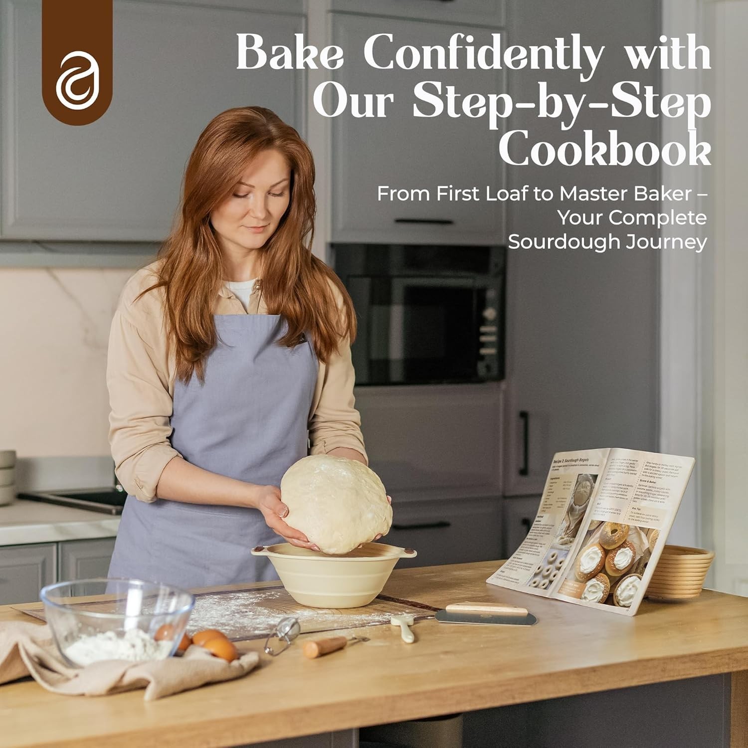 Complete Sourdough Baking Kit with Proofing Baskets & 34oz Jar for Perfect Bread