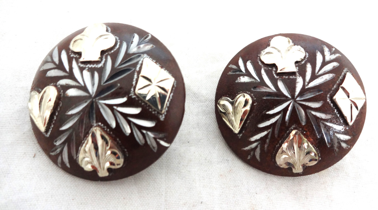Card Suit Brown Iron Bridle Loop Back Conchos Pair Hansen Western Gear Horse
