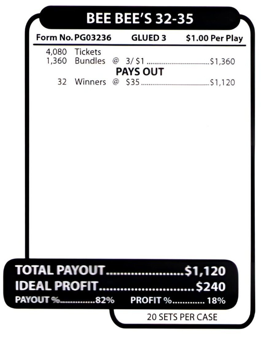 Pull Tab Tickets - Jar Tickets - Game - Bee Bee's $35