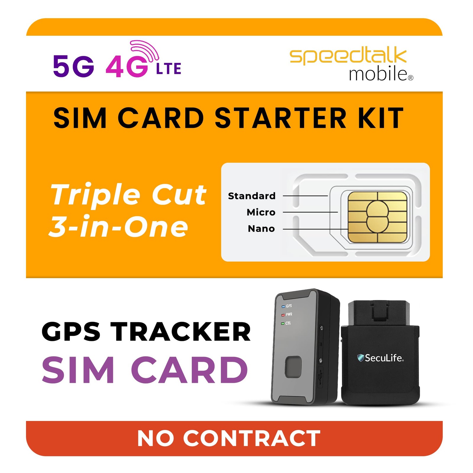 SpeedTalk Mobile GPS Tracker SIM Card Starter Kit | 3 in 1 Universal...