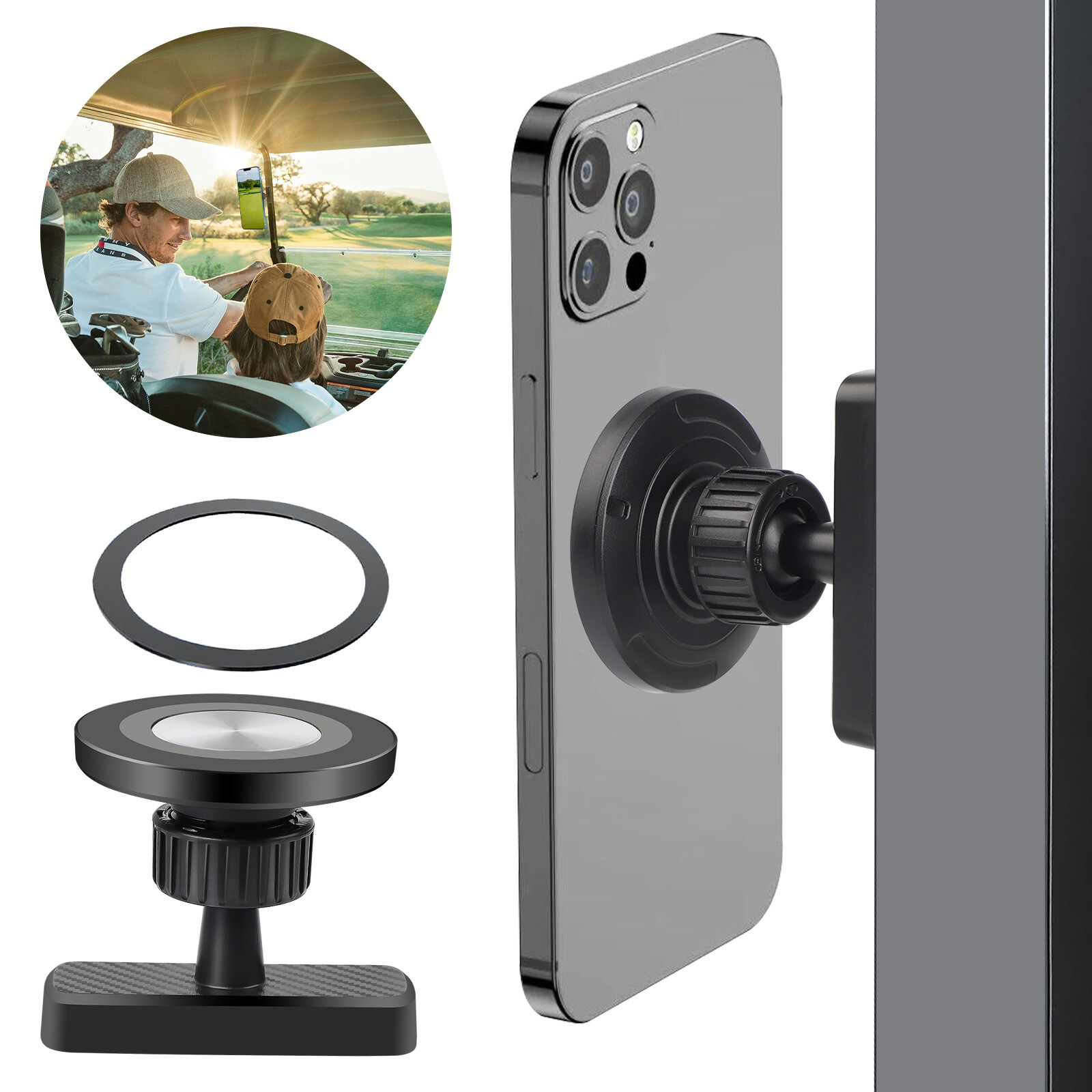 Golf Cart Magnetic Phone Mount Holder 360° Adjustable for iPhone Android MagSafe