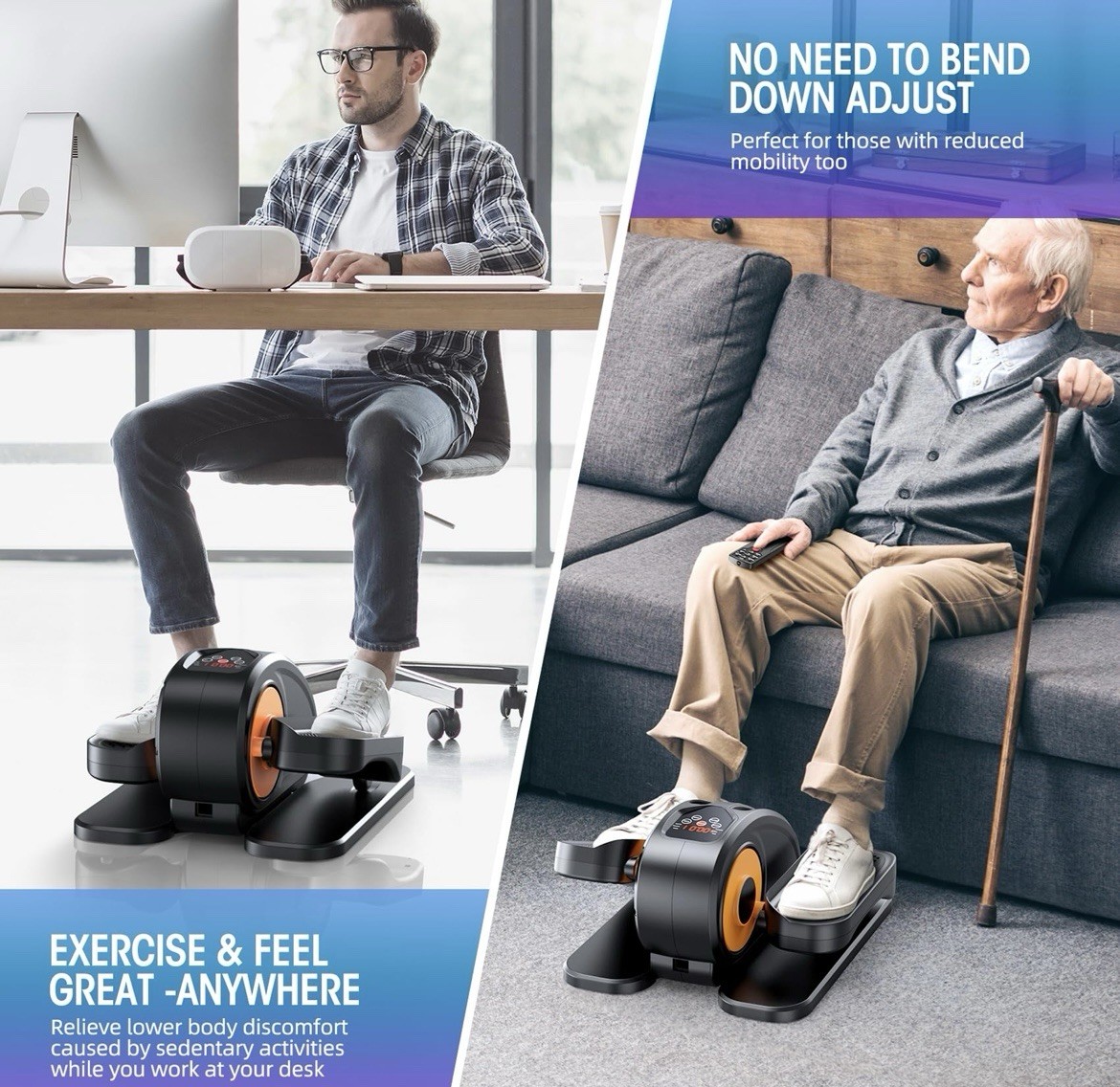 Under Desk Elliptical Machine Exerciser 12 Adjustable Settings, & Remote Control
