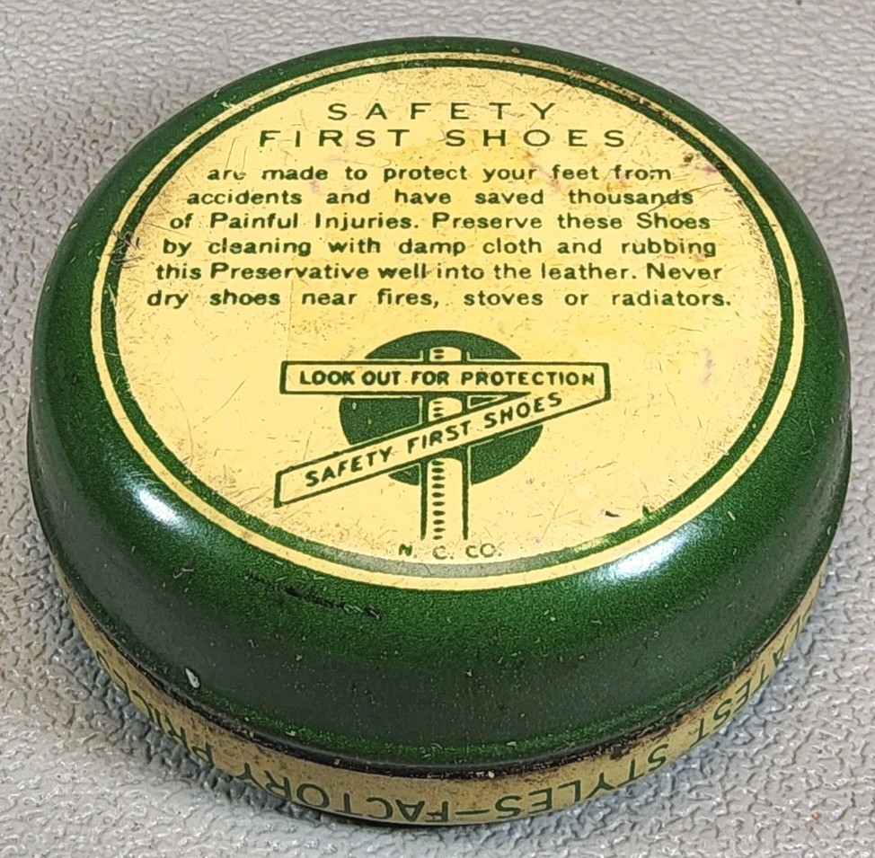 Vtg Shoe Preservative Tin ~ Safety First Shoe Co. - Holliston, Massachusetts #32