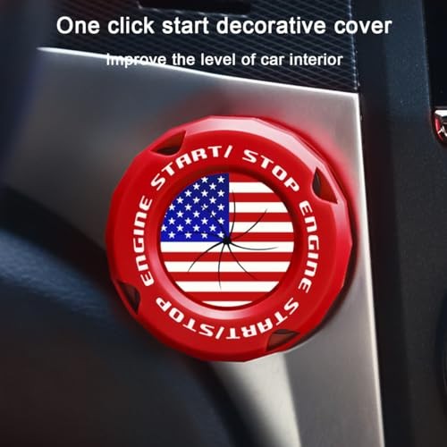 Car Push Start Button Cover, American Flag Design Vehicle Engine One Start Red