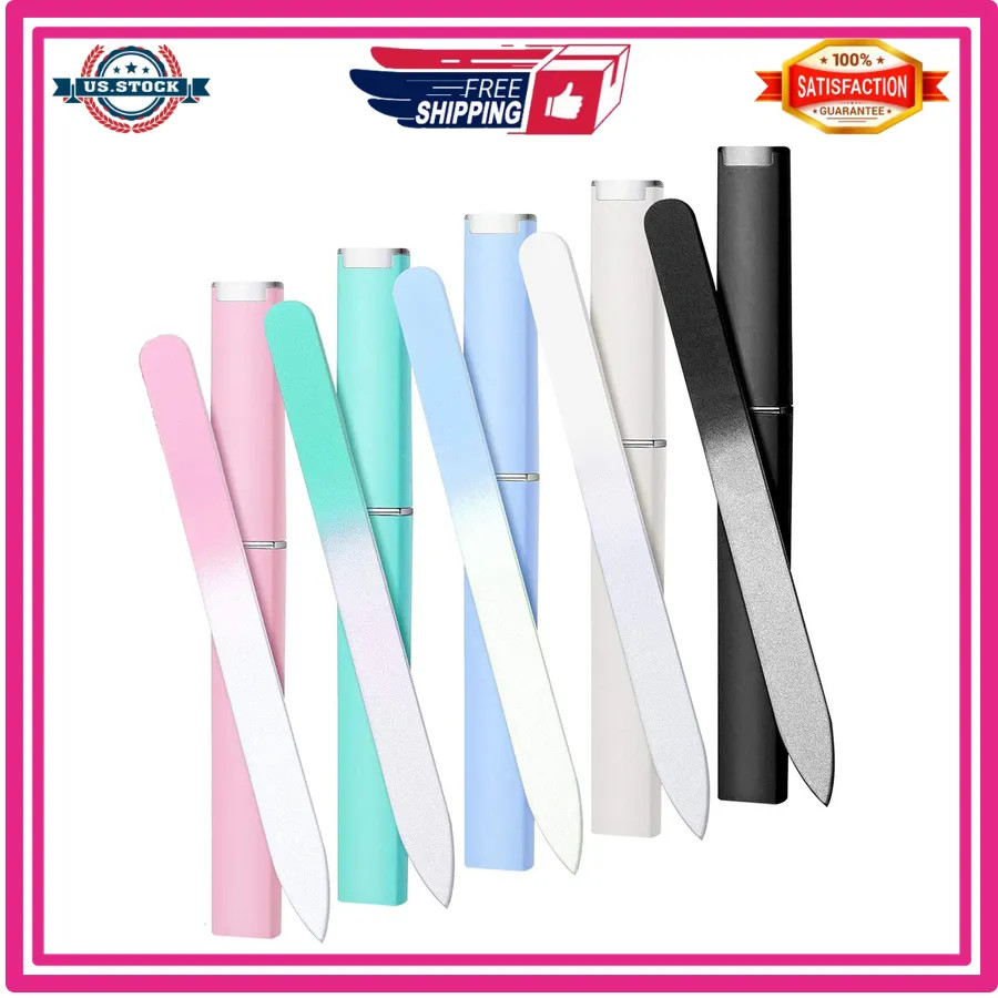 5 Pack Crystal Glass Nail Files with Case Double Sided Manicure Set