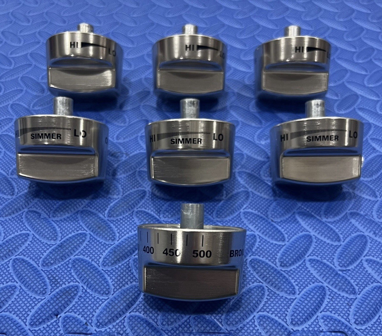 WOLF STAINLESS”plastic/metal”KNOB SET (7pc) FOR GR366 RANGES, C-pics & desc