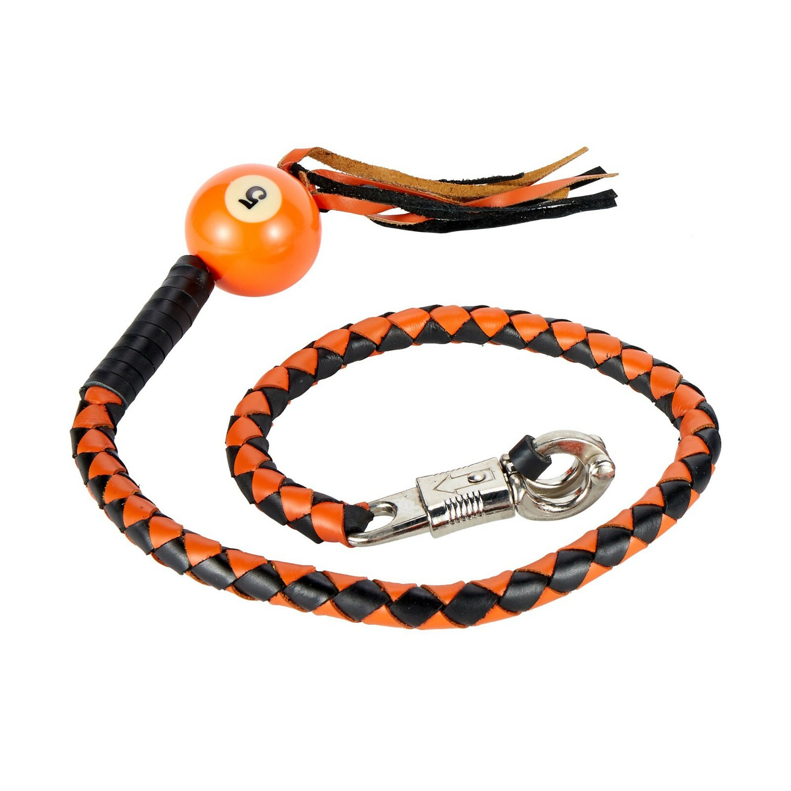 Premium 42" Leather Motorcycle Get Back Whip for Handlebar Biker with 5 No Ball