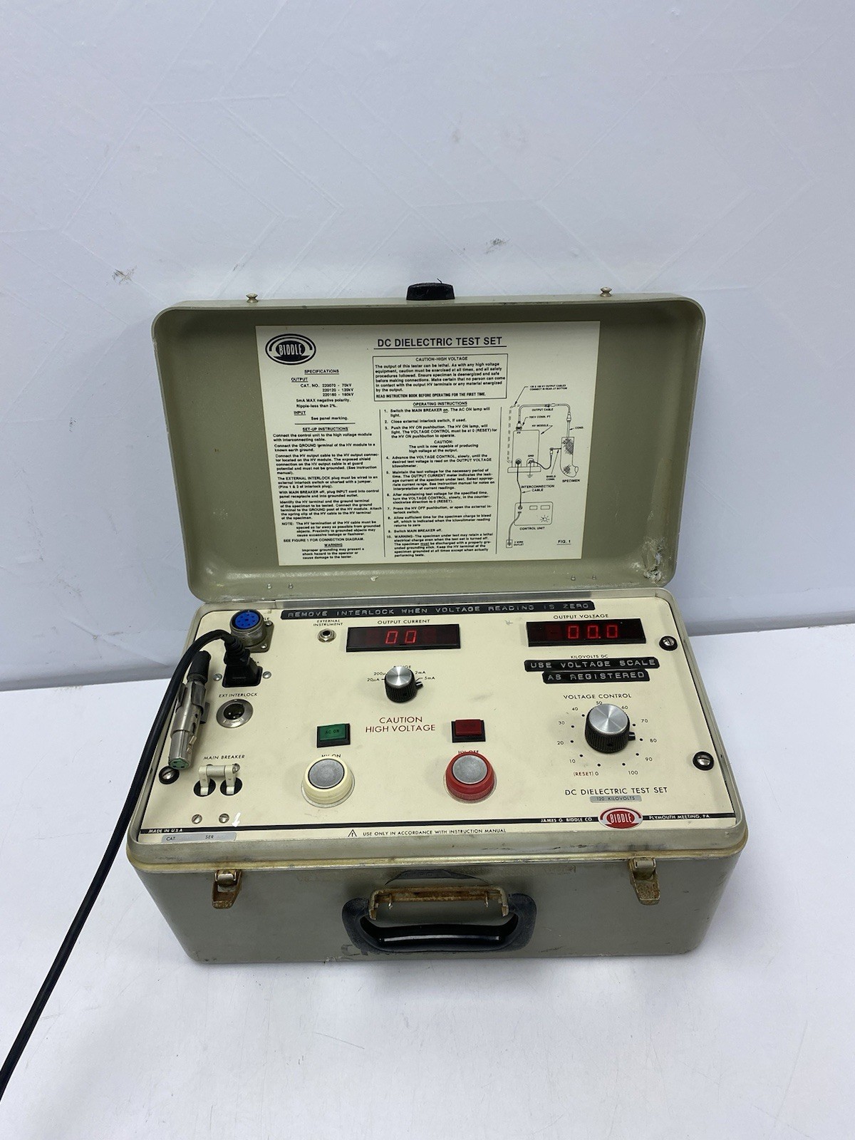 Biddle-Megger Cat No: 220120 DC Dielectric Test Set 120 Kilovolts