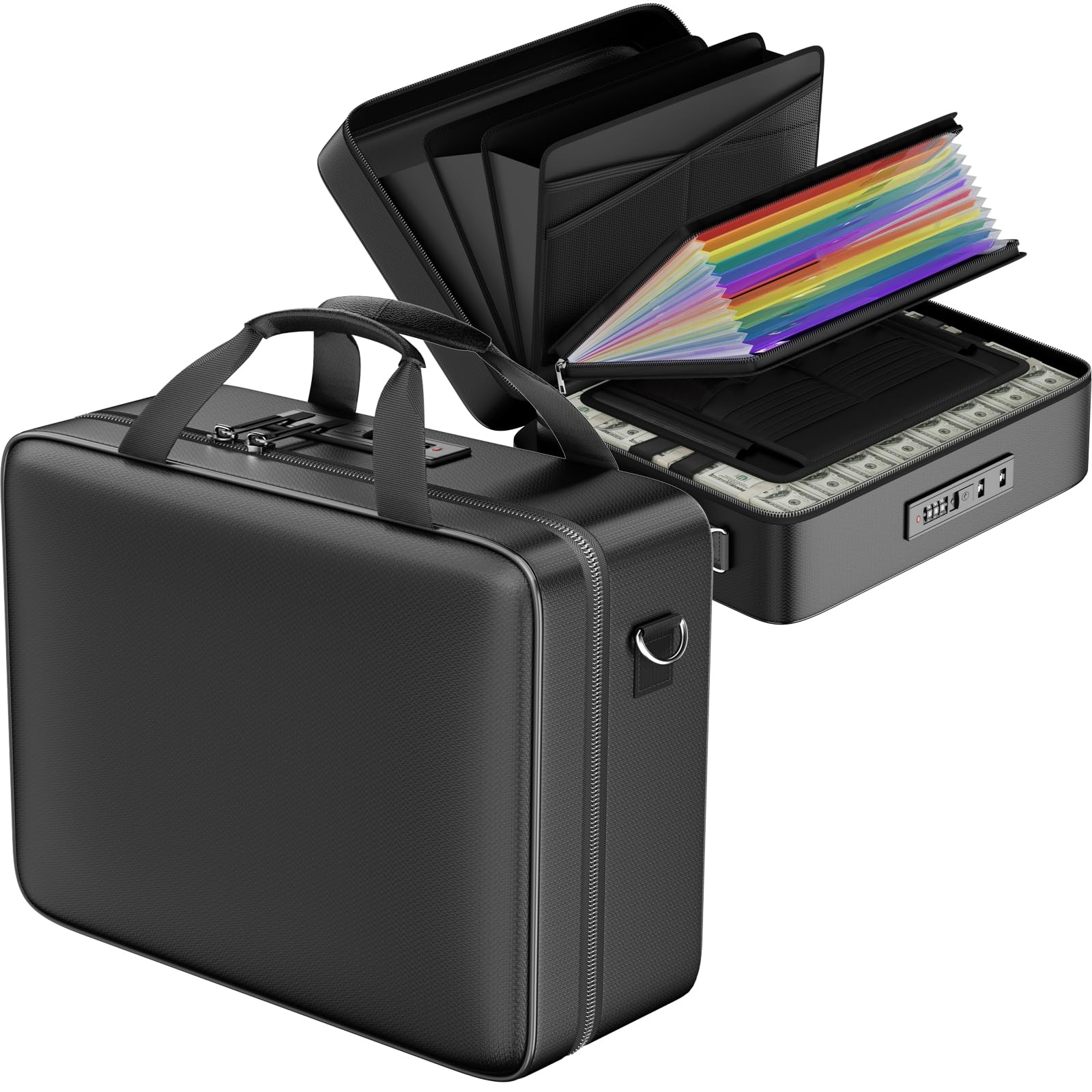 ENGPOW Fireproof Document Box with Lock, 15.7 x 11.8 x 6.8 inches, Black