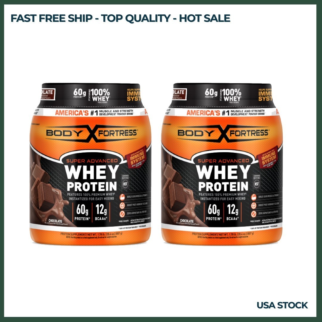 2P Body Fortress Super Advanced Whey Protein Powder, Chocolate, Immune Support