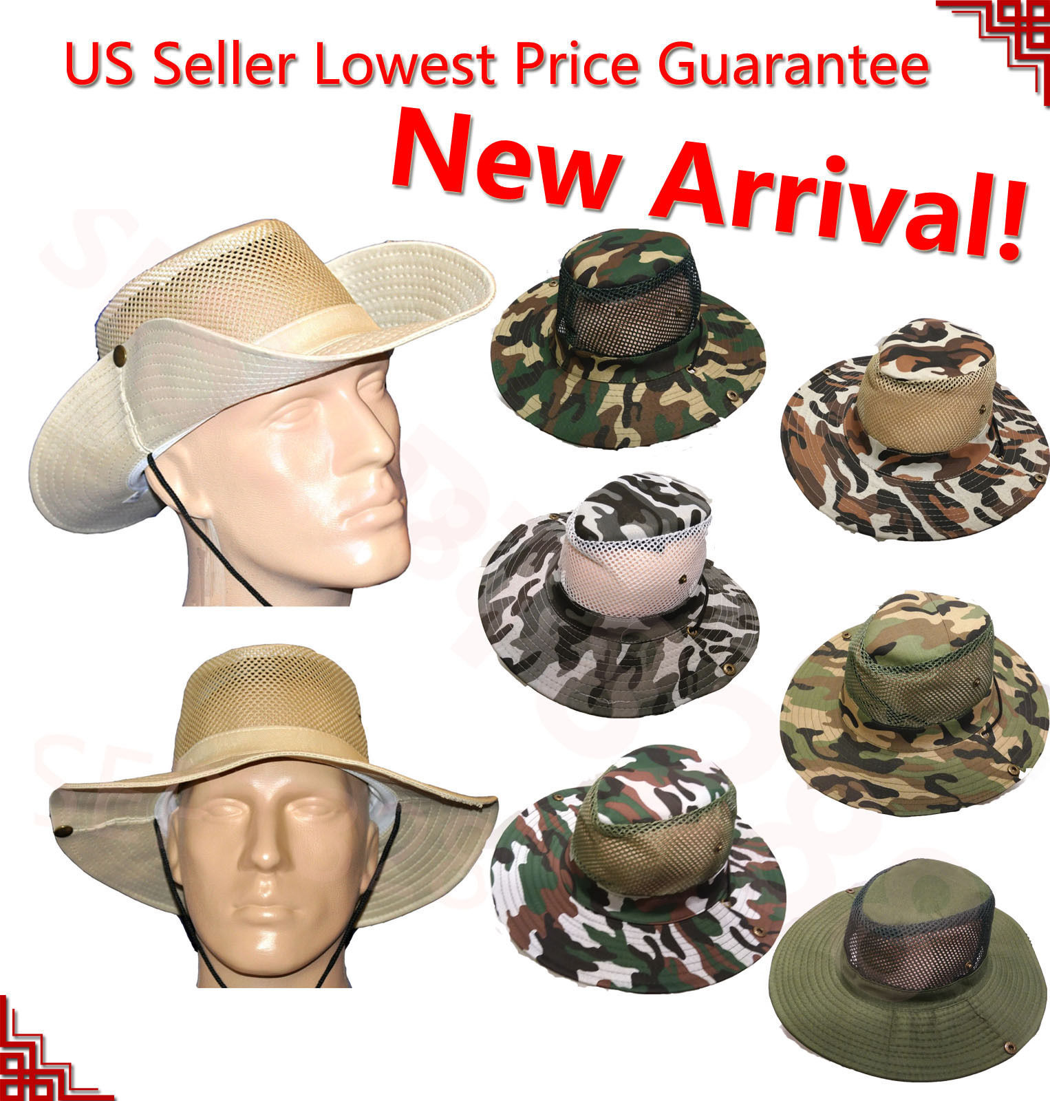 Men's Cool Outdoor Fishing Hiking Outback Safari Vented Sun Hat Cap Wide Brim