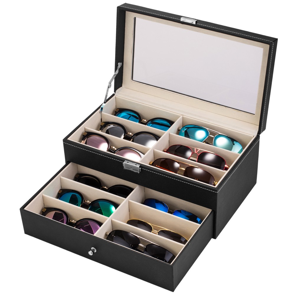 12 Piece Eyeglasses Storage and Glasses Display Drawer Lockable Case Organizer