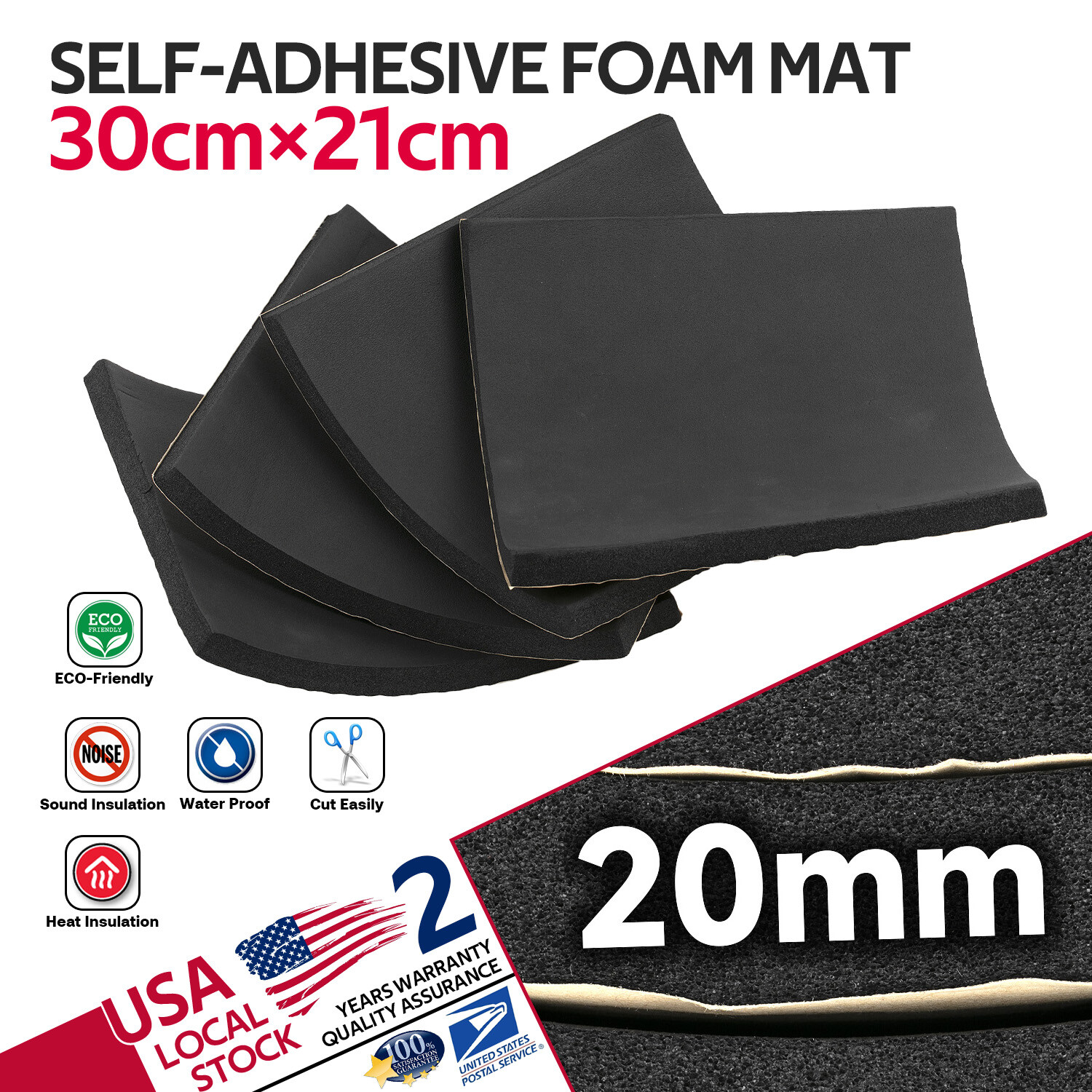 4 X 0.7 SQFT Adhesive Neoprene Rubber Sponge Foam Pad for Craft 30 x 21cm