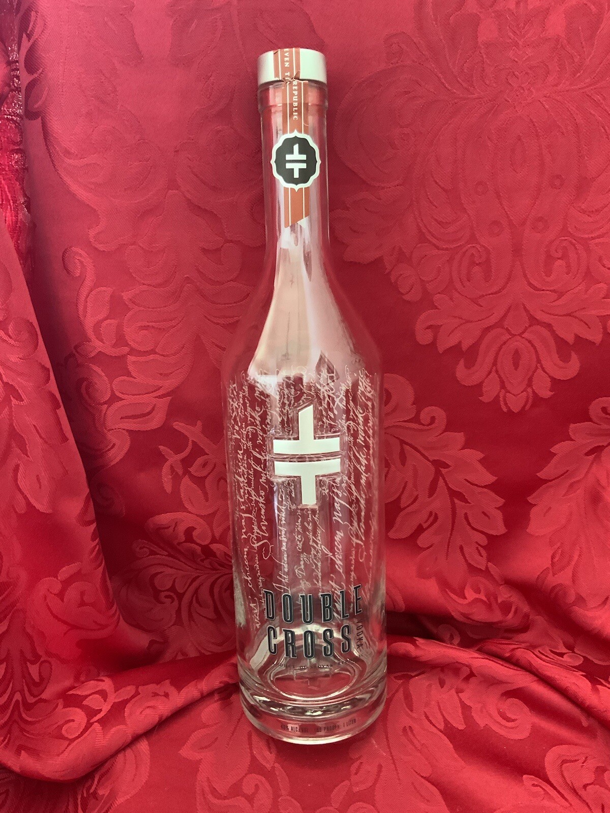 FLAWLESS Empty DOUBLE CROSS 1 Liter Art Glass VODKA LIQUOR Clear BOTTLE BUD VASE