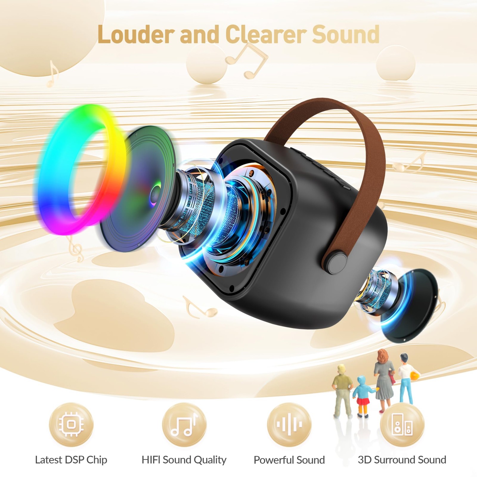 Mini Karaoke Machine, Portable Bluetooth Speaker 2 Mics, Black 2 Mics