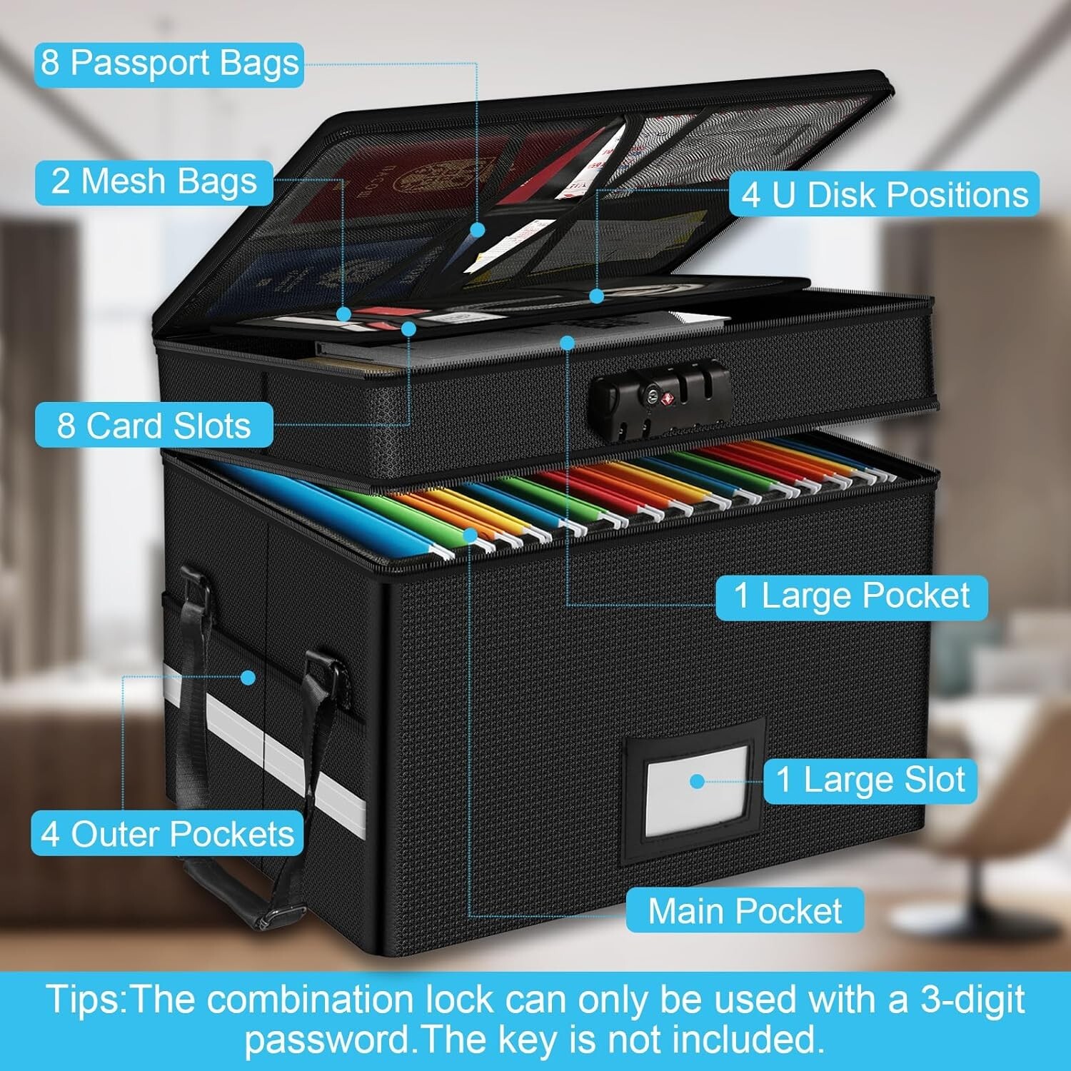 Fireproof Document Box with Lock 2 Layer Fire Proof File Box for Documents w