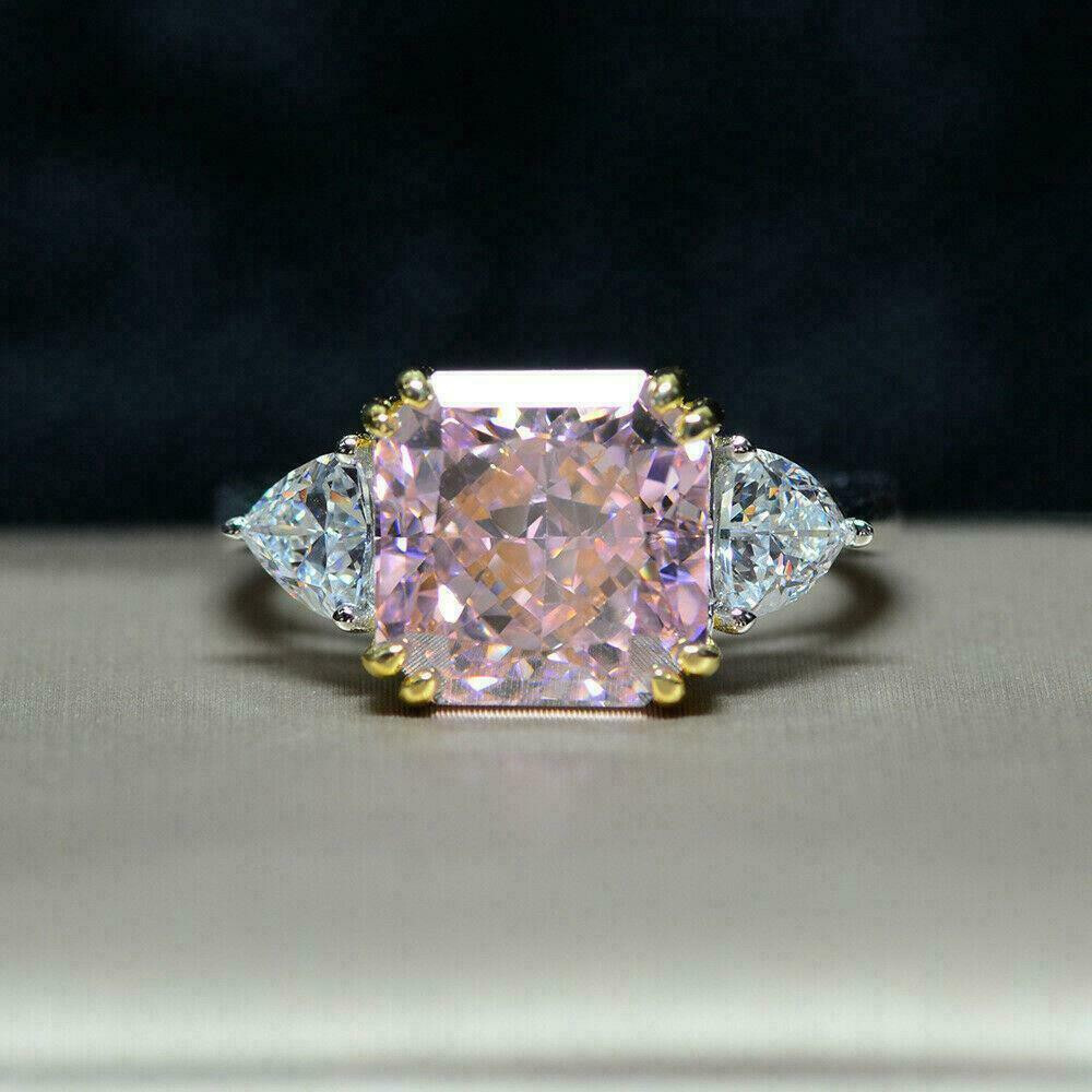 4Ct Lab Created Morganite Three Stone Engagement Ring 14K White Gold Finish
